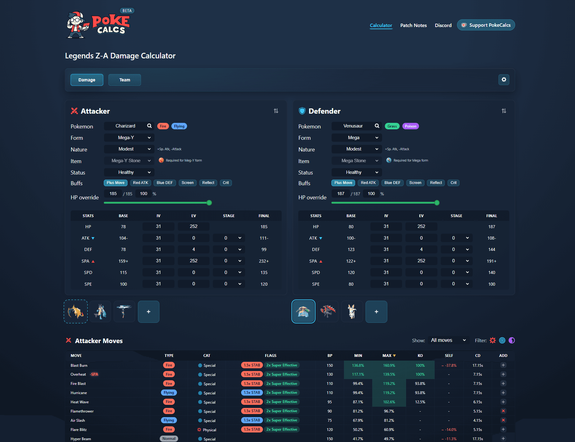 PokeCalcs calculator homepage