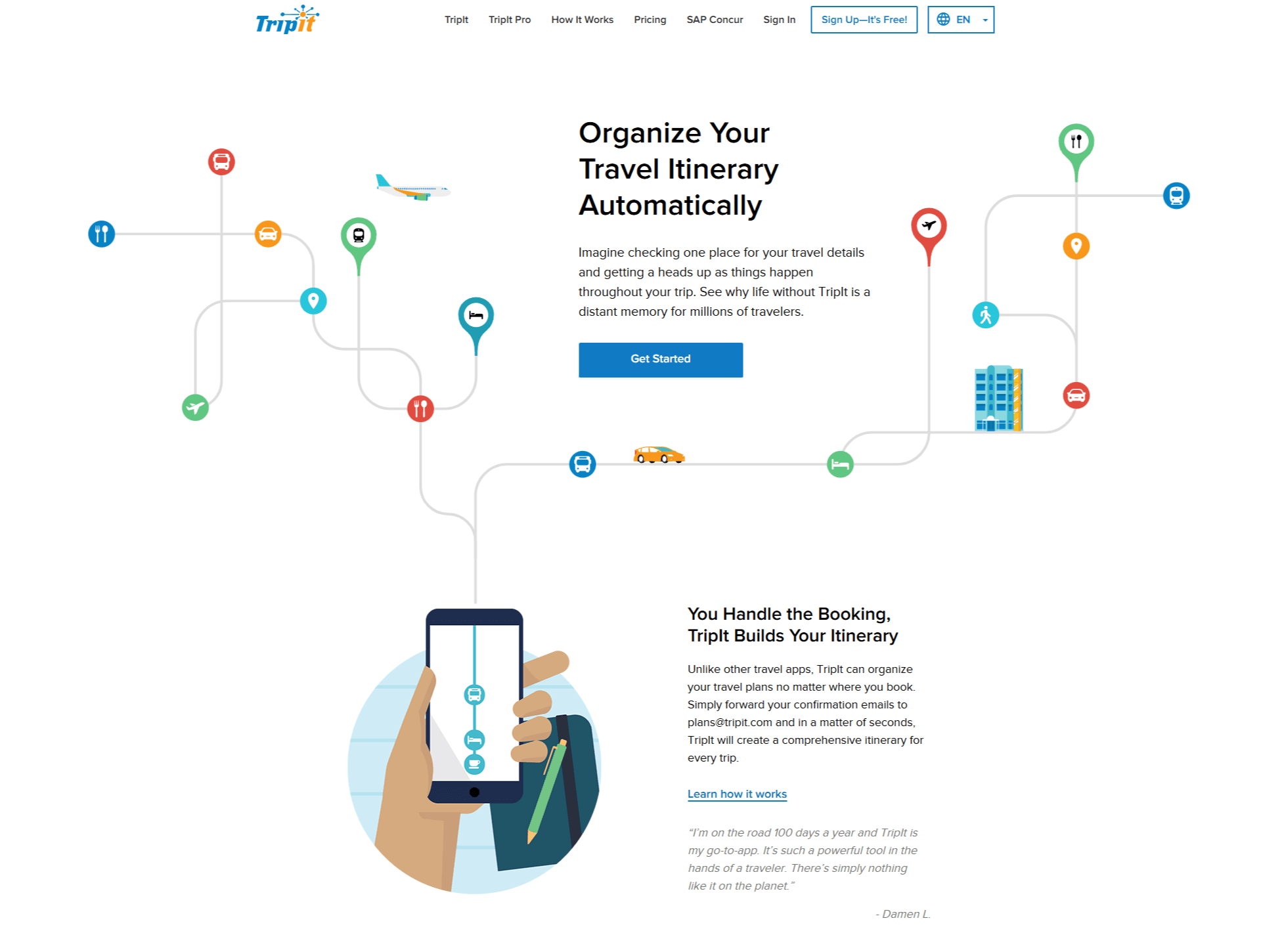 TripIt marketing website homepage