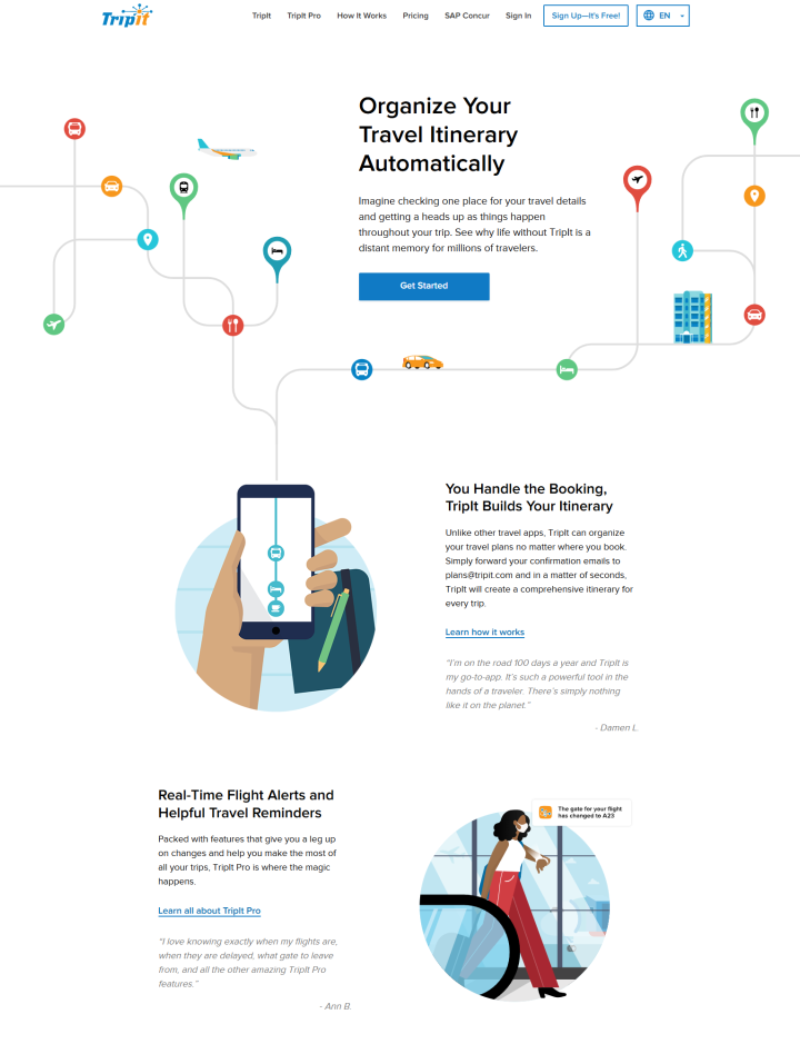 Redesigned TripIt homepage
